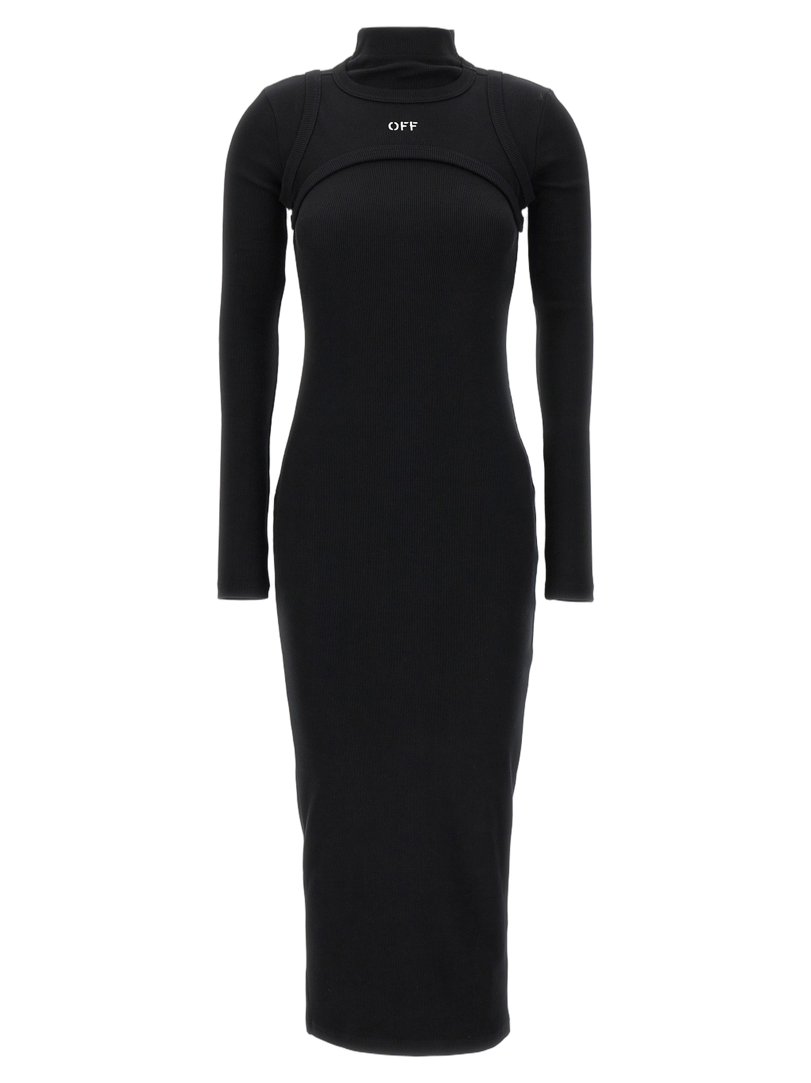 Off-White Cut-Out Ribbed Cotton Bodysuit — Black