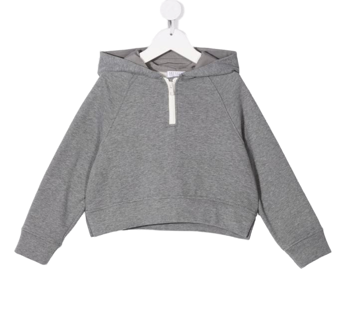Brunello Cucinelli Cropped Pullover Hoodie — grey
