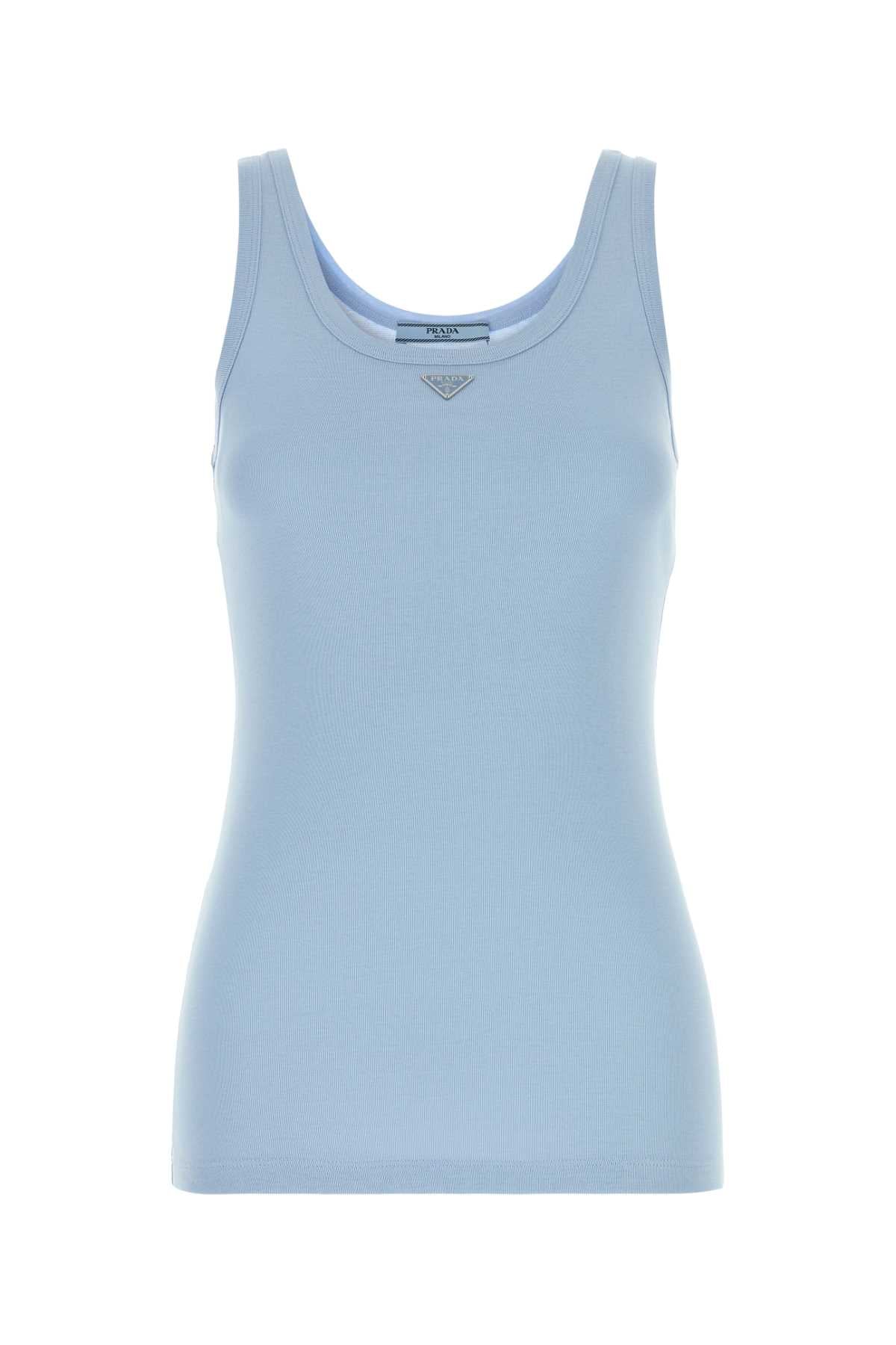 Prada Ribbed Cotton Tank Top — Blue