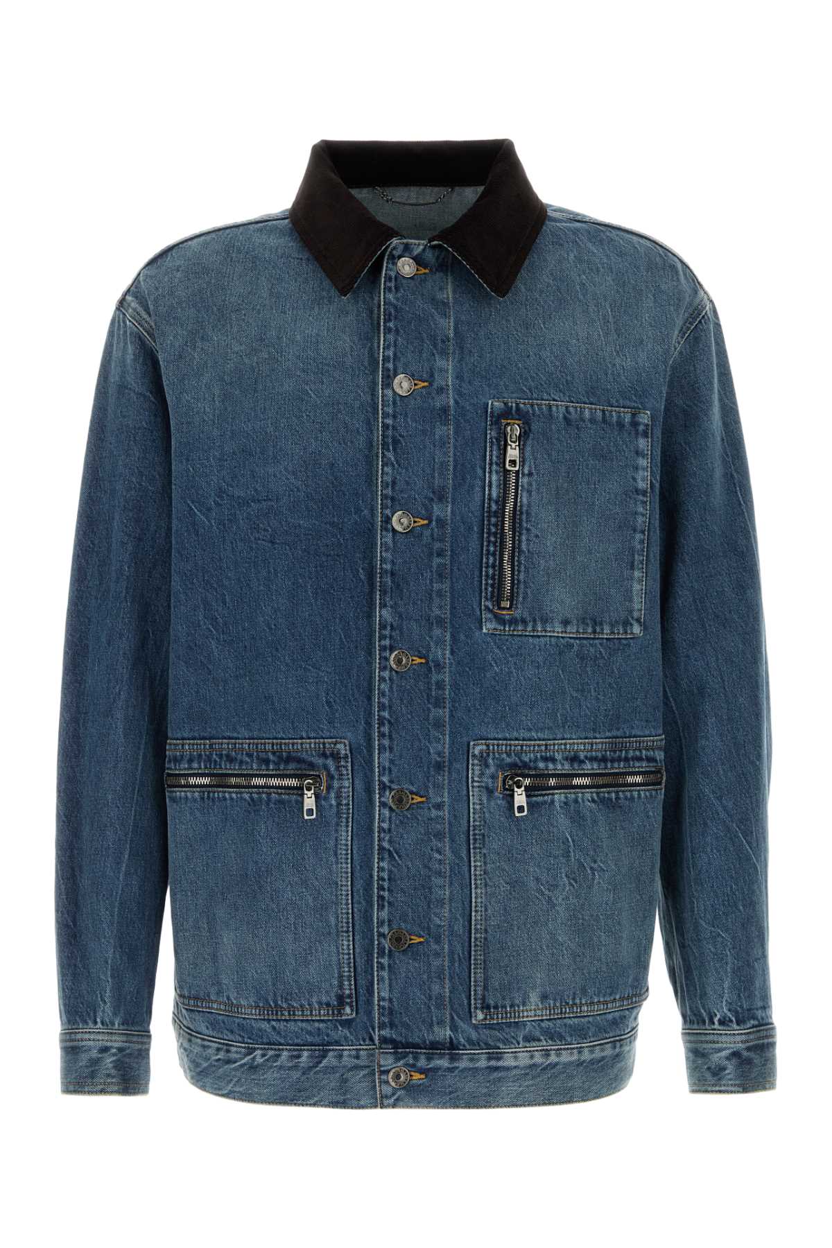 Dolce & Gabbana Cotton Denim with Contrast Collar Jacket — Blue