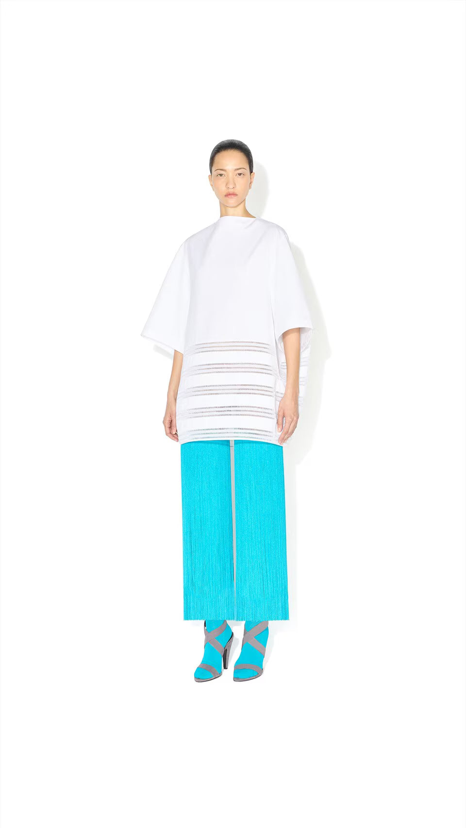 Maison AlaïA Poplin Color-Block Dress — White