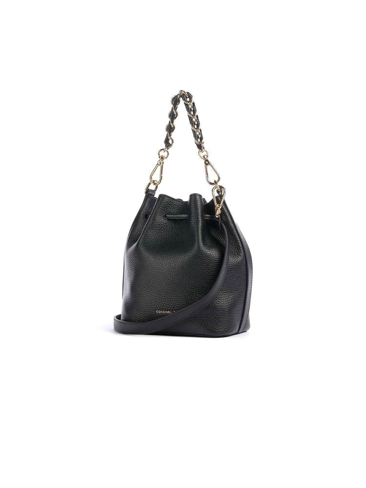 Coccinelle Genuine Leather Bucket Bag — Black