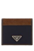 Prada Two-Tone Fabric and Suede Wallet — Navy