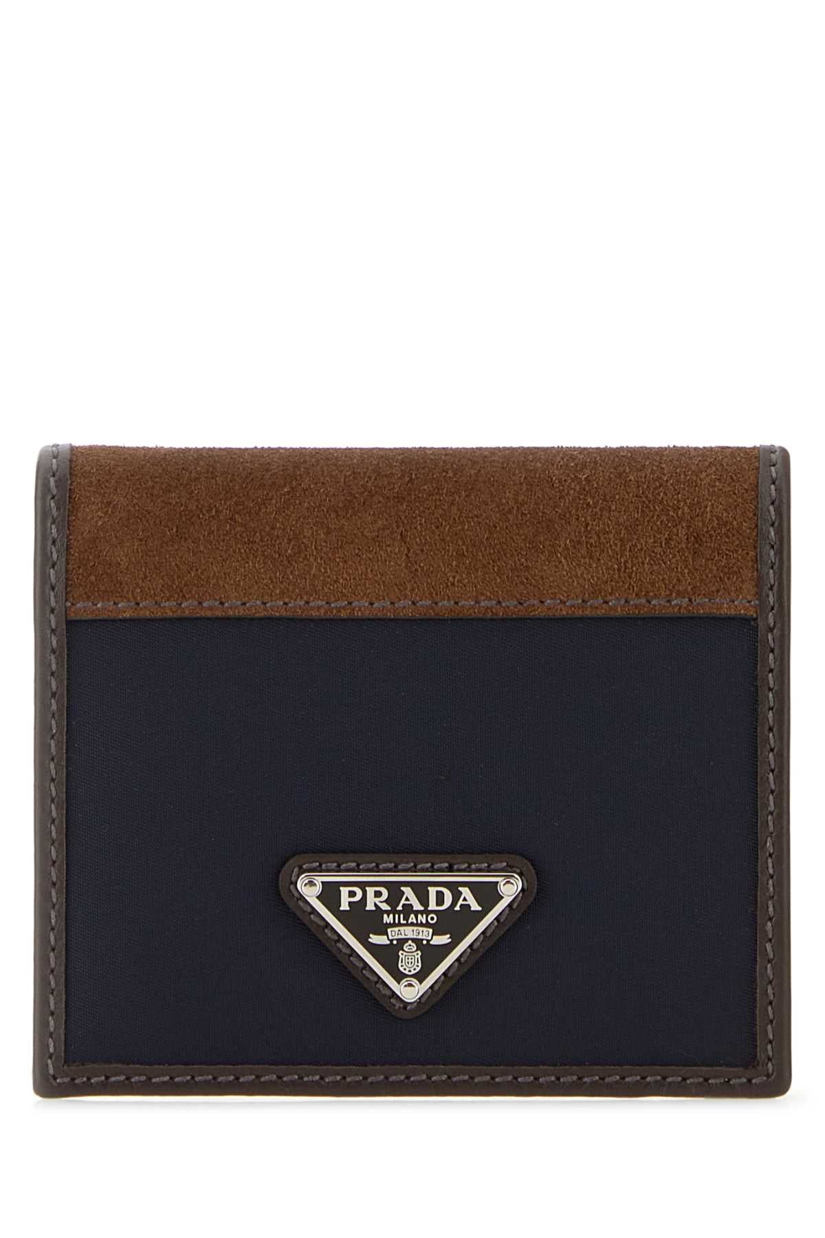 Prada Two-Tone Fabric and Suede Wallet — Navy