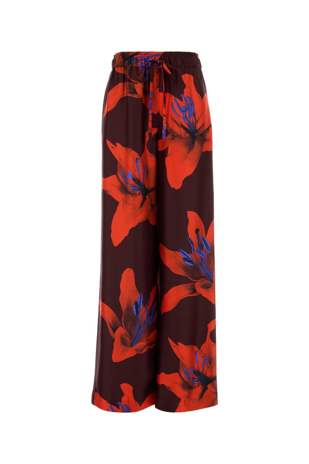 Alexander McQueen Floral Silk Trousers — Burgundy