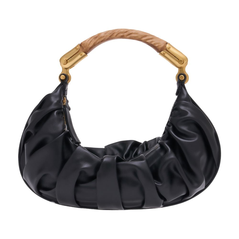 Balmain Gathered Calfskin Hobo Bag — Black