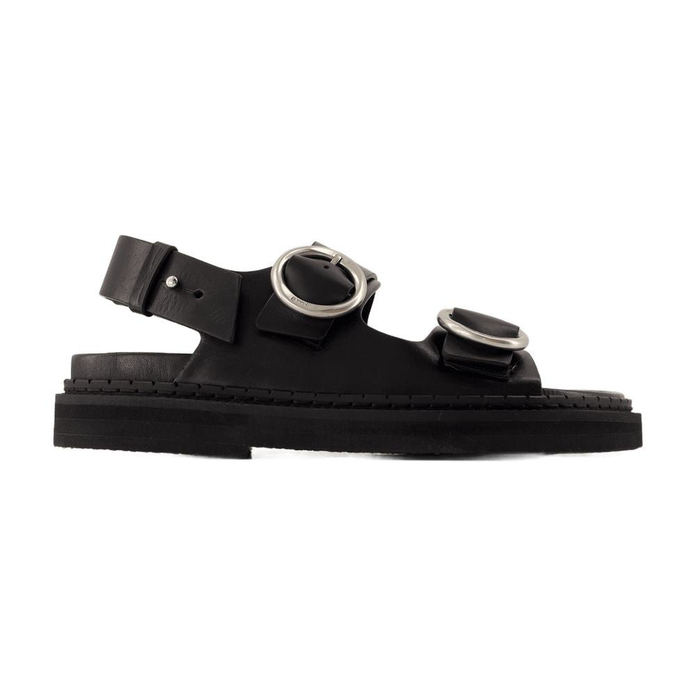 AMI Paris Ring-Buckle Calfskin Sandal — Black