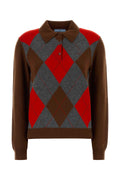 Prada Argyle-Patterned Cashmere Sweater — Brown
