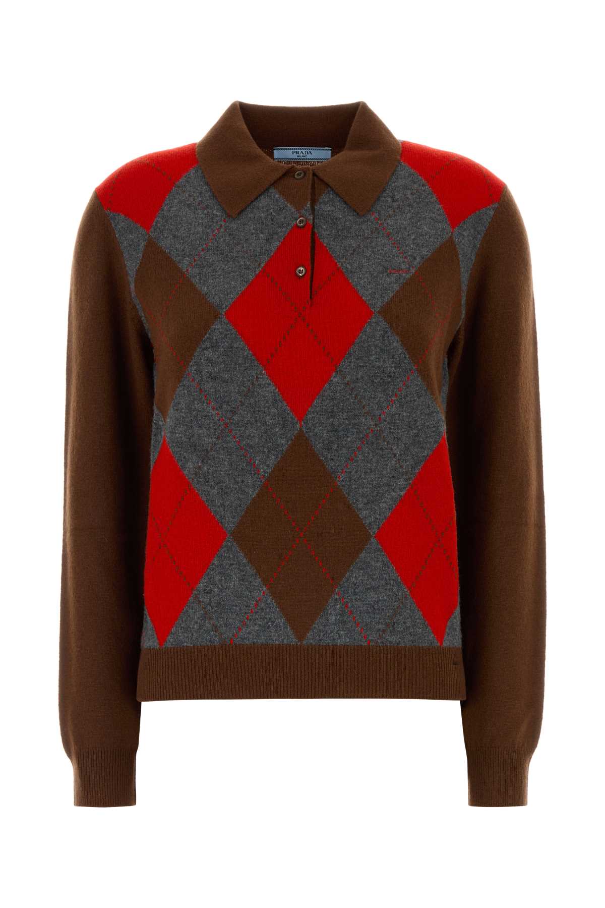 Prada Argyle-Patterned Cashmere Sweater — Brown