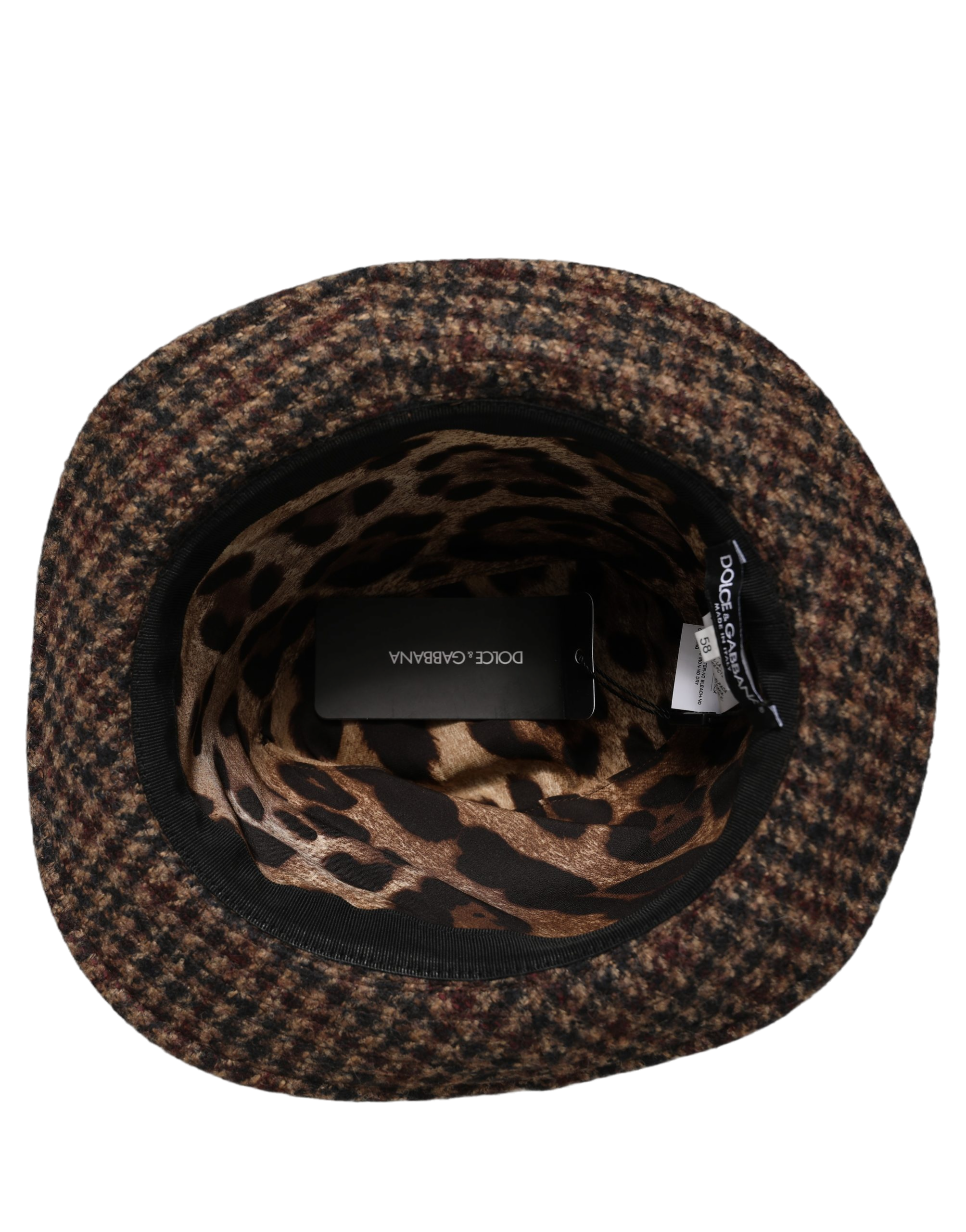 Dolce & Gabbana HAT10000 Checkered Wool Tweed Fedora — Brown