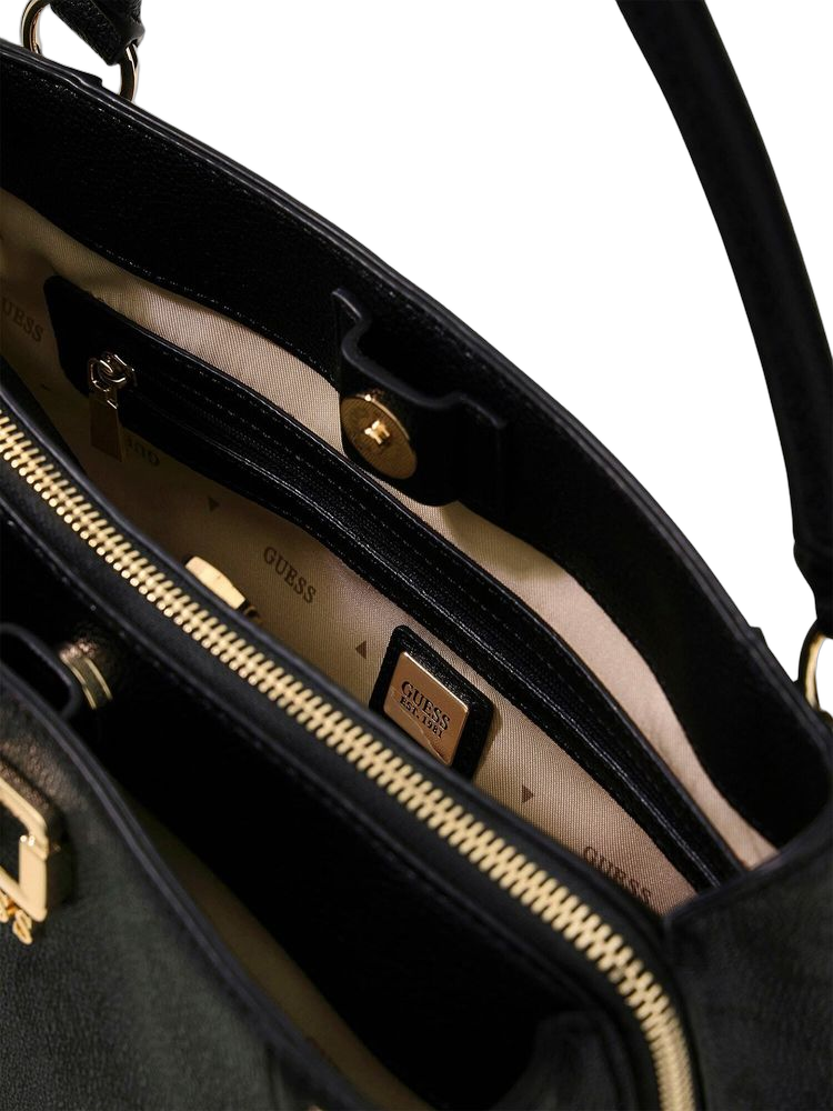 Guess Logo-Embossed Polyurethane Shoulder Bag — Black
