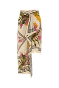 Blumarine Floral Viscose Wrap Skirt — Beige