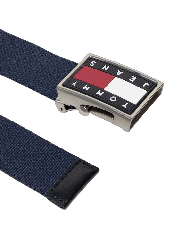 Tommy Hilfiger Logo-Embossed Webbing Belt — Navy
