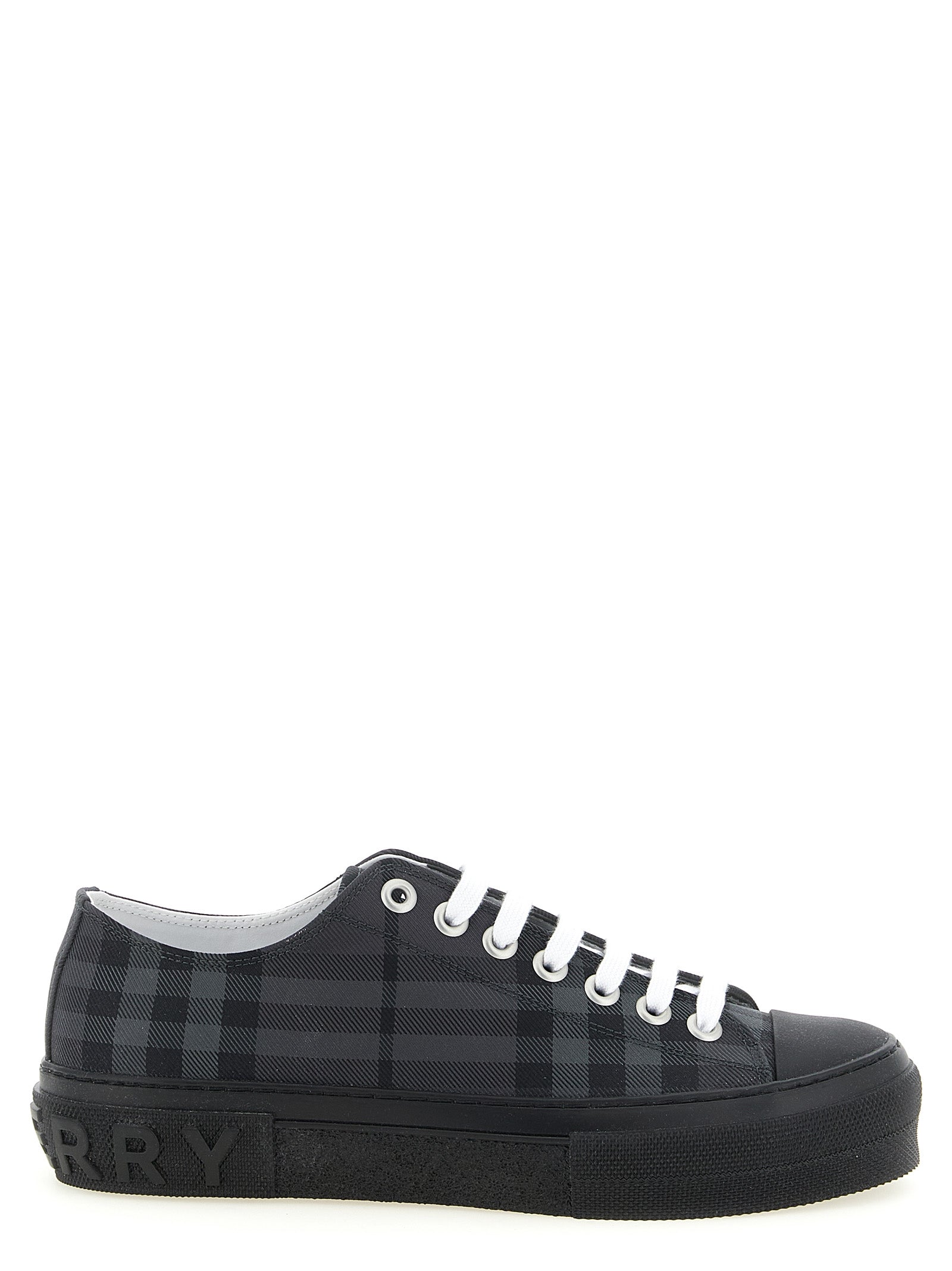 Burberry Check-Pattern Low-Top Sneakers — Gray