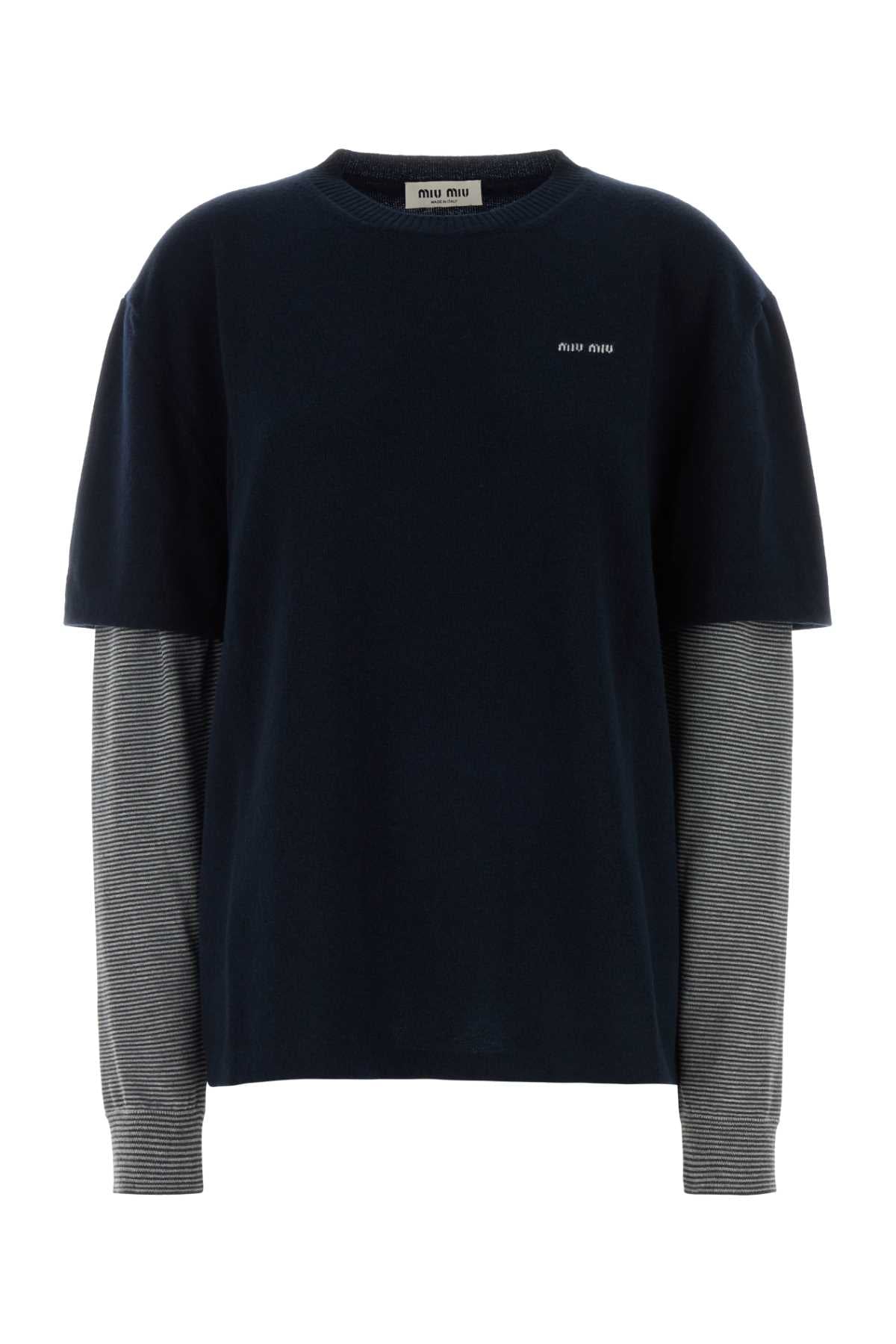 Miu Miu Cashmere Wool Blend Sweater — Navy
