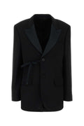 Balenciaga Satin Lapel Wool Blazer — Black