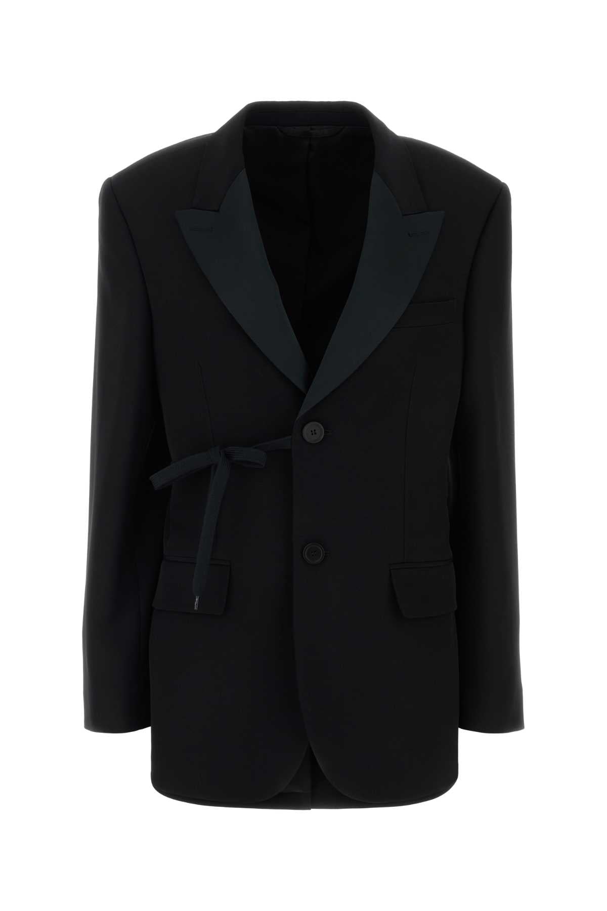 Balenciaga Satin Lapel Wool Blazer — Black