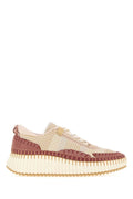 Chloé Recycled Fabric & Suede Sneaker — Beige