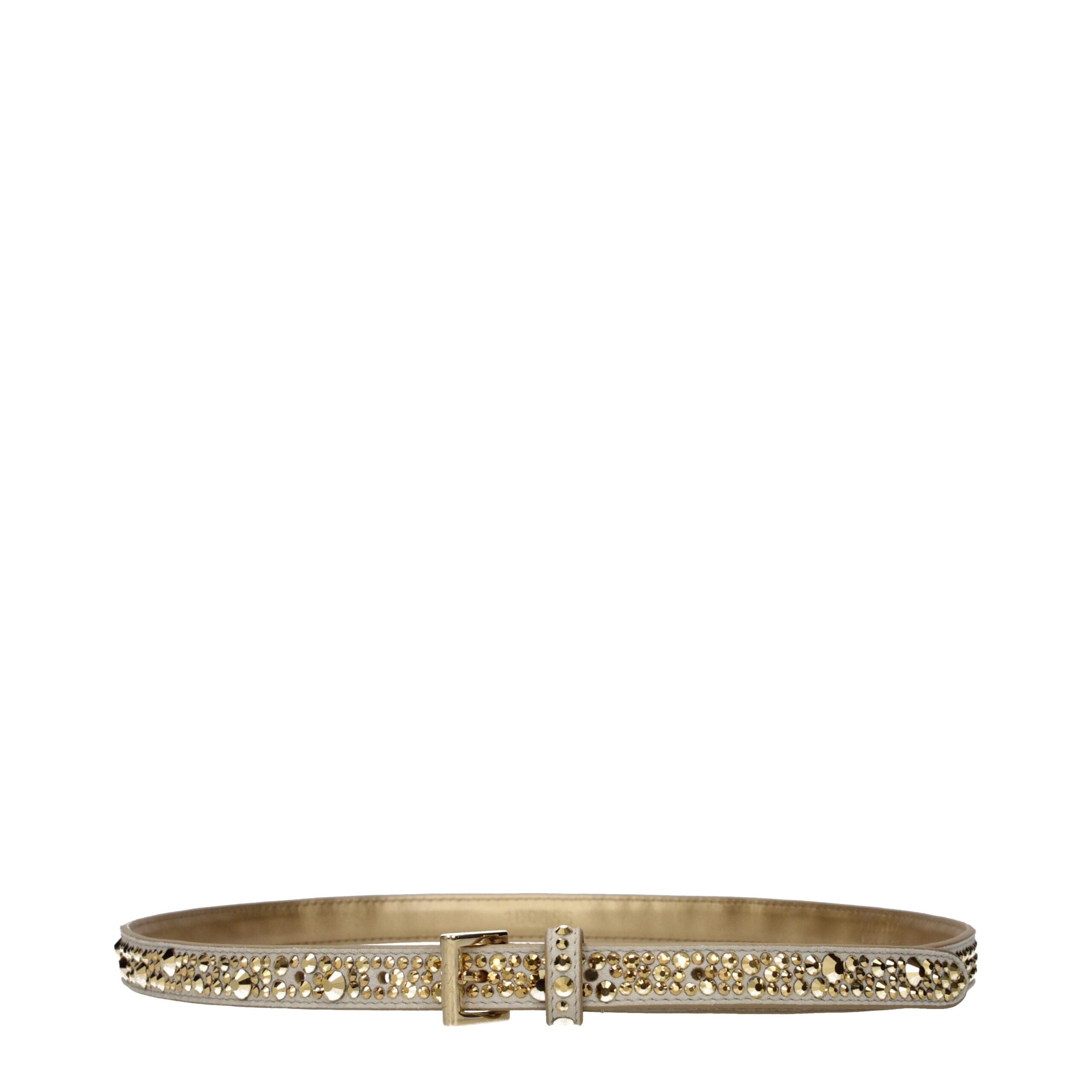 Prada Rhinestone-Embellished Leather Belt — Gold