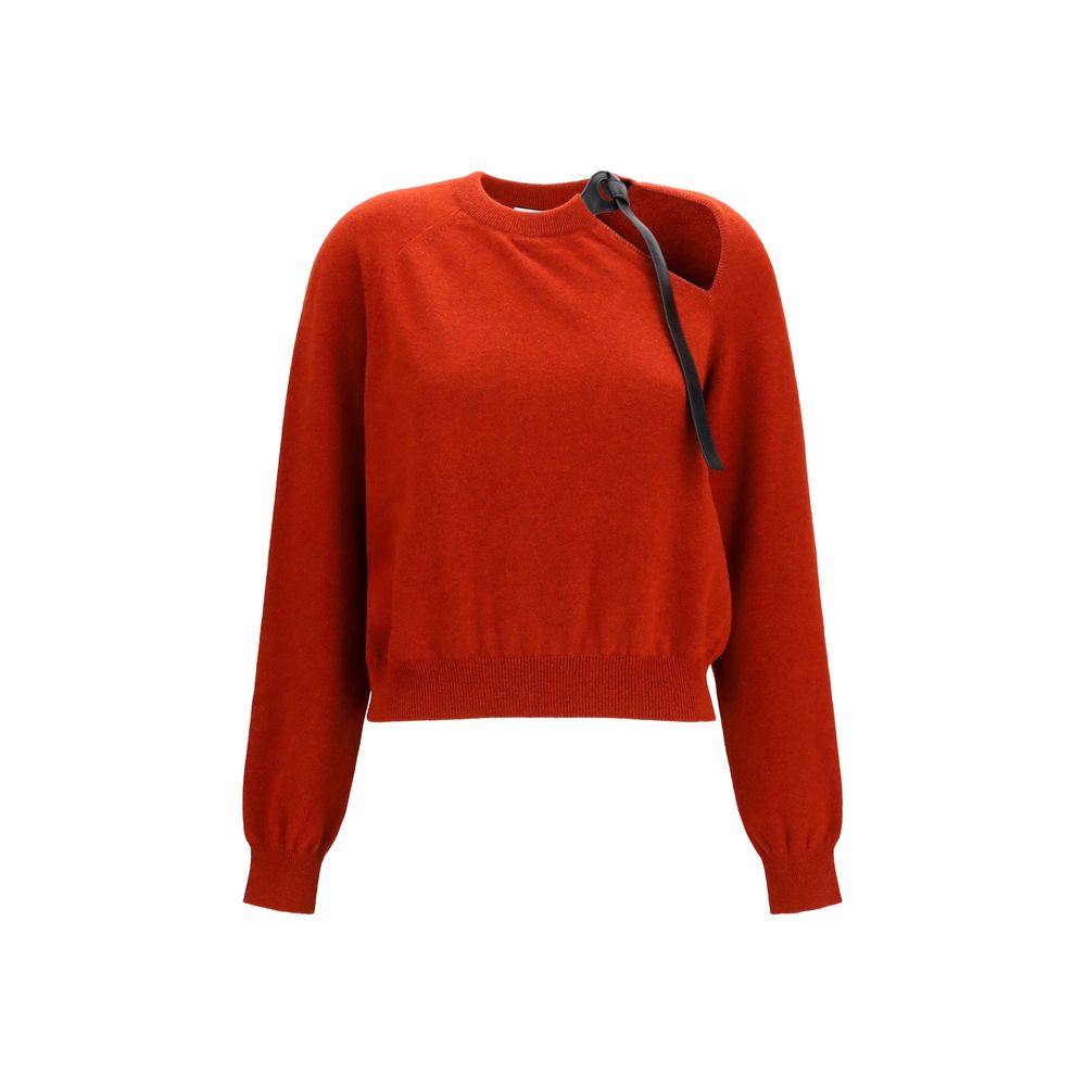 Ferragamo Merino Wool Cut-Out Crewneck Sweater — Red