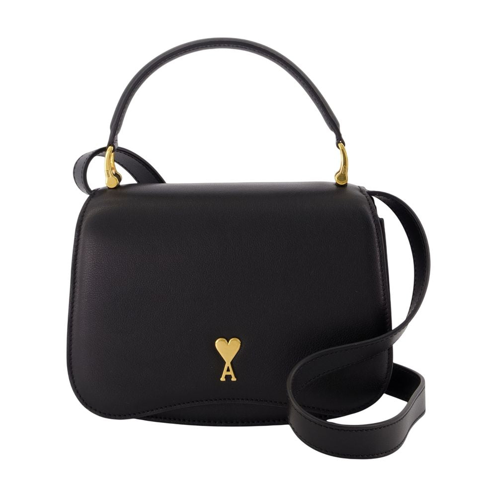 AMI Paris Calfskin Leather Shoulder Bag — Black