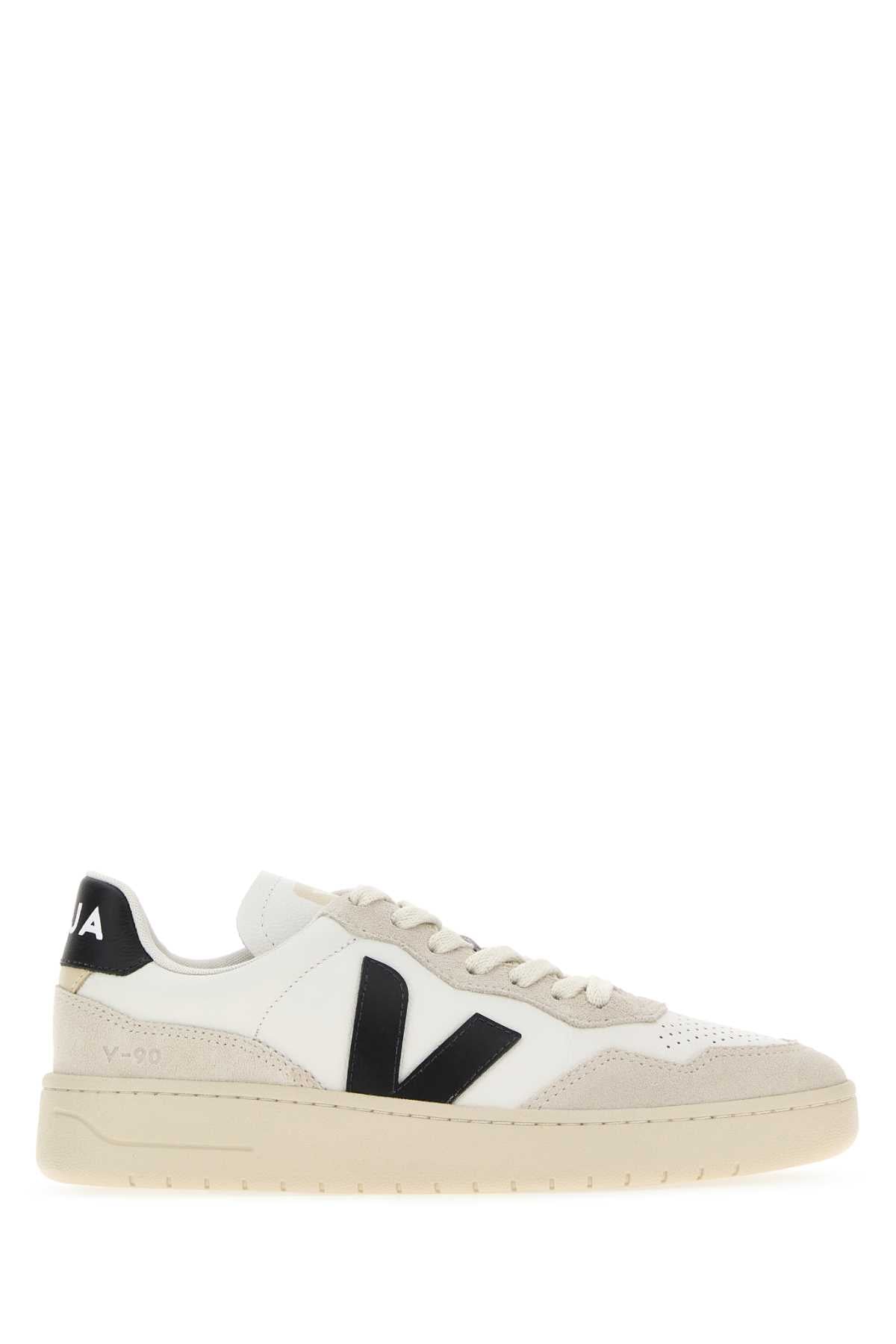 Veja Leather and Suede Colorblock Sneaker — Beige