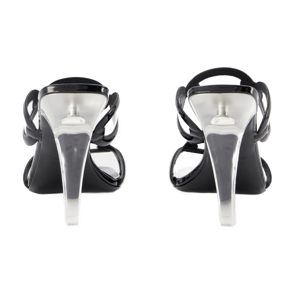 Valentino Strappy Chain-Link Design Sandals — Black