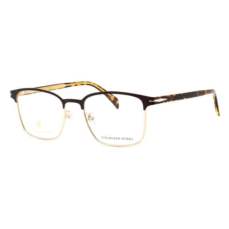 David Beckham Rectangle Full Rim, Matte Brown Gold Eyeglasses — Brown