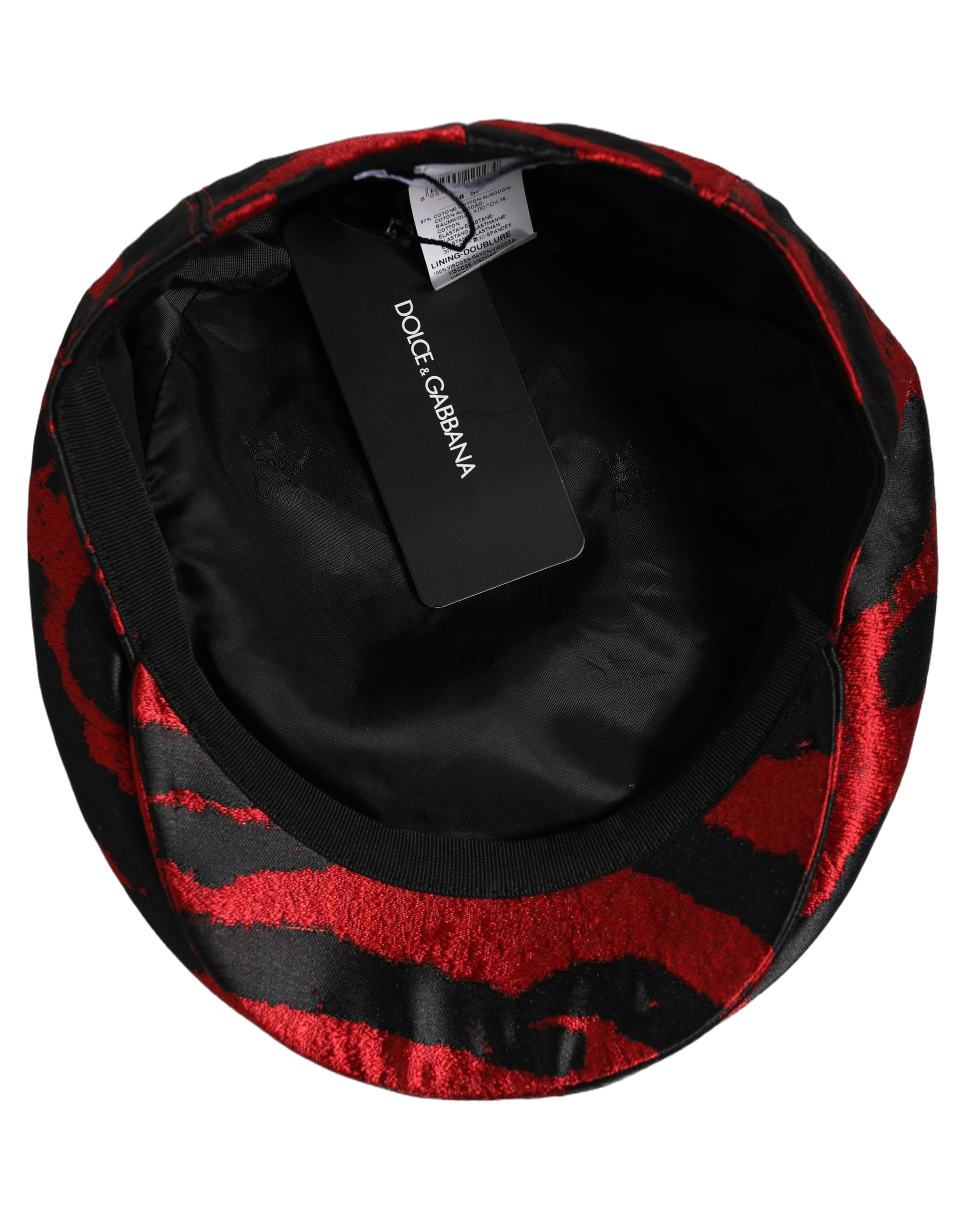 Dolce & Gabbana HAT10035 Red and Black Striped Cotton Flat Cap — Red