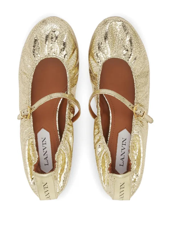Lanvin Cracked Metallic Ballet Flat — Gold