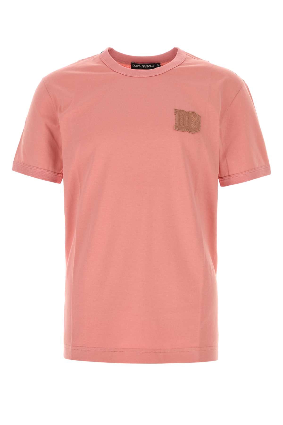 Dolce & Gabbana Logo-Embroidered Cotton T-Shirt — Pink