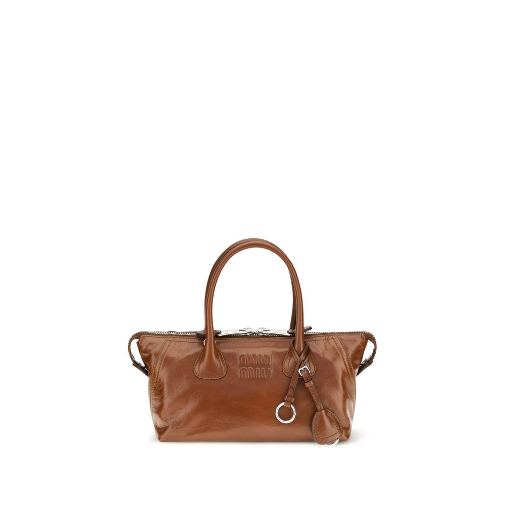Miu Miu Glossy Calf Leather Top Handle Bag — Brown