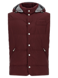 Brunello Cucinelli Quilted Padded Hooded Vest — Burgundy