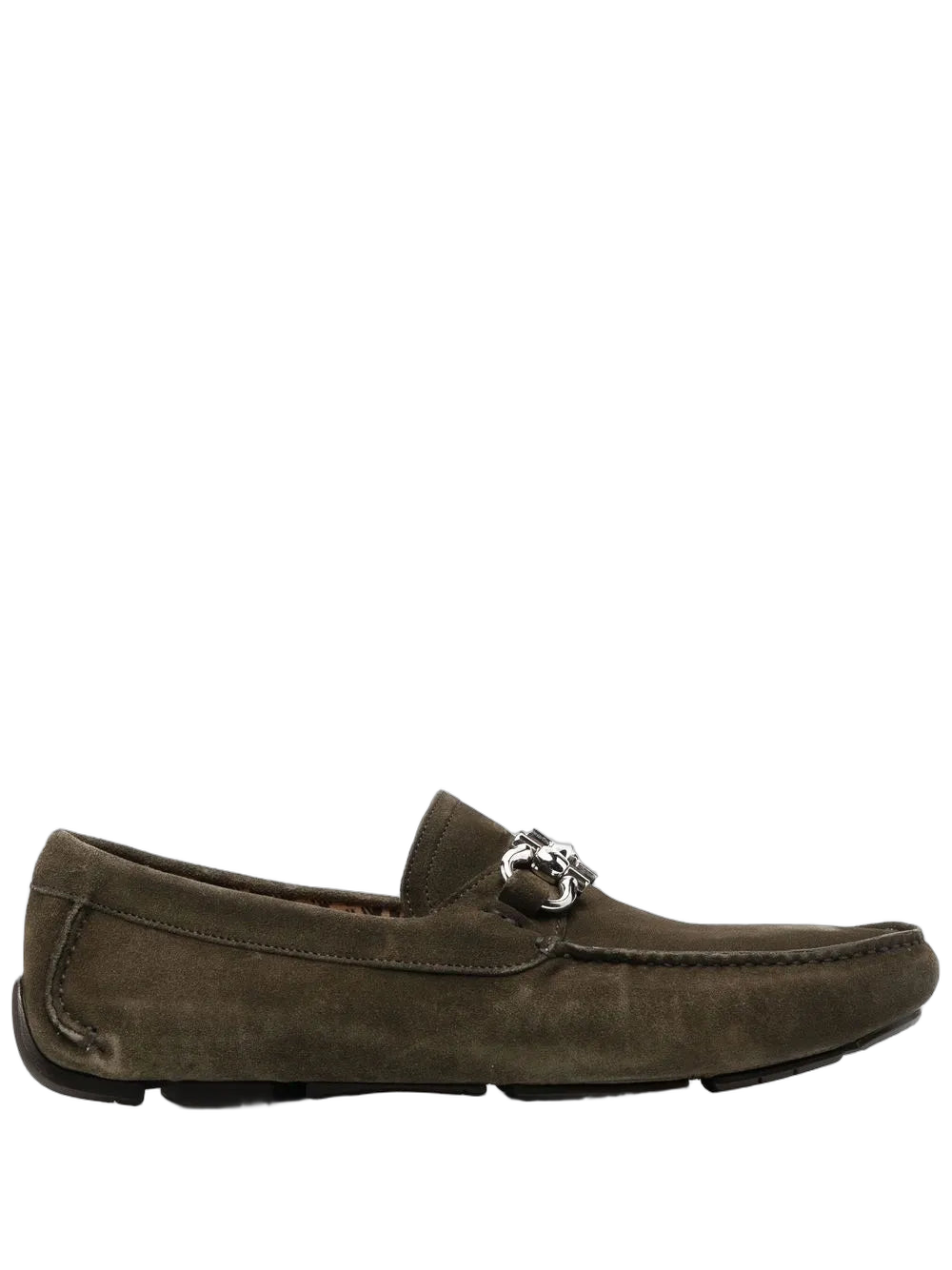 Ferragamo Suede Ornament Driver Loafer — Brown