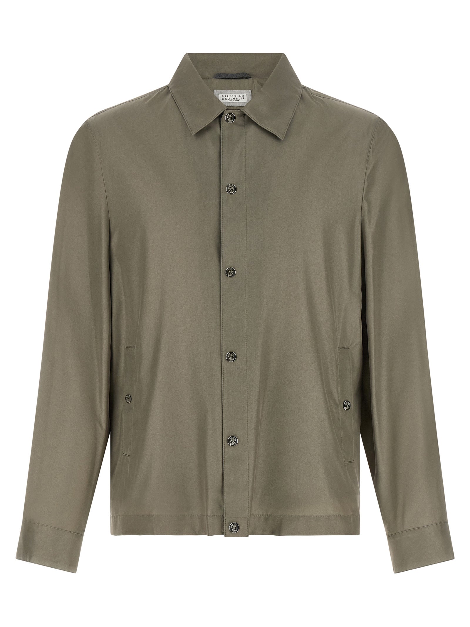 Brunello Cucinelli Silk Shirt-Inspired Jacket — Green