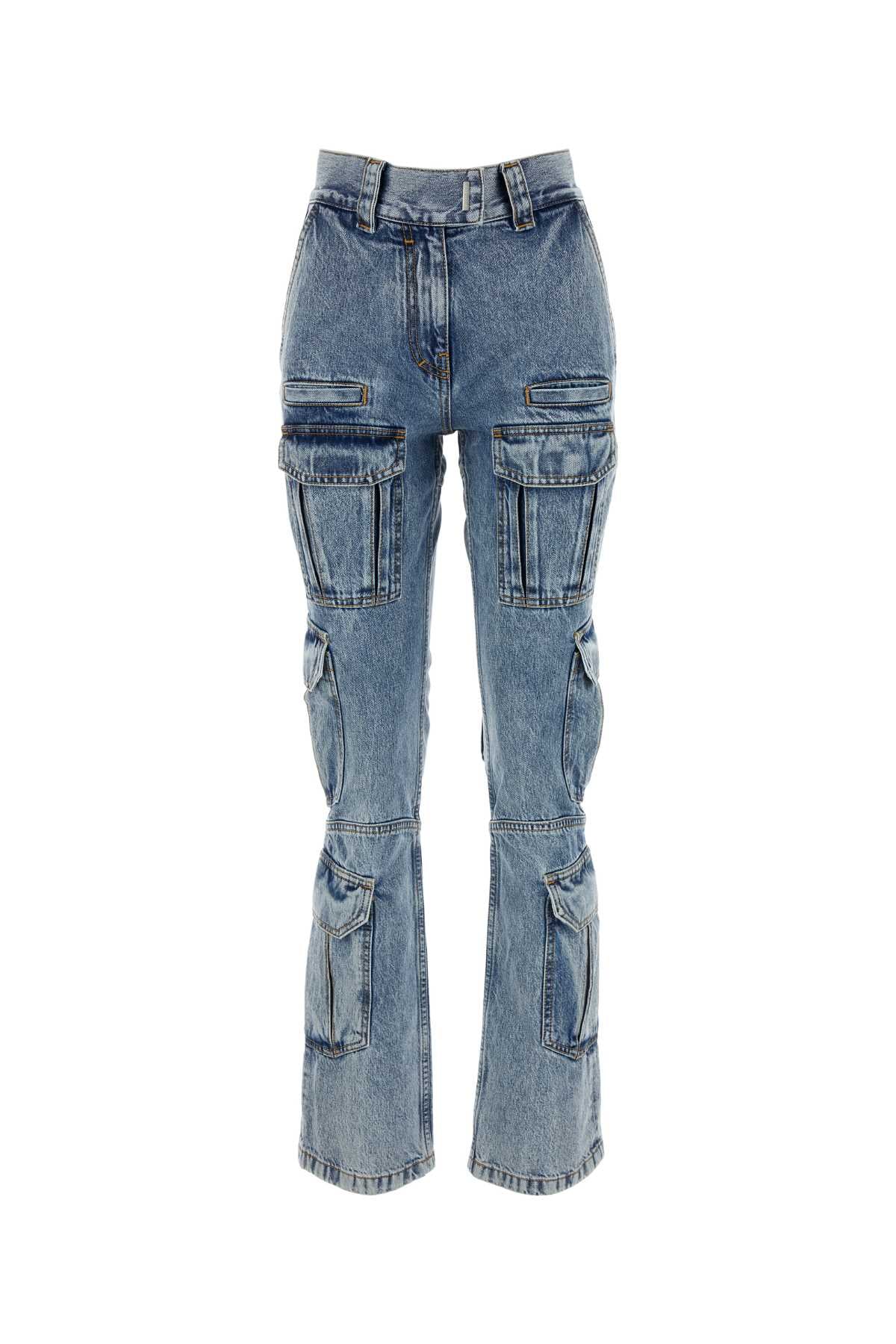 Givenchy Multi-Pocket Denim Cargo Pants — Blue