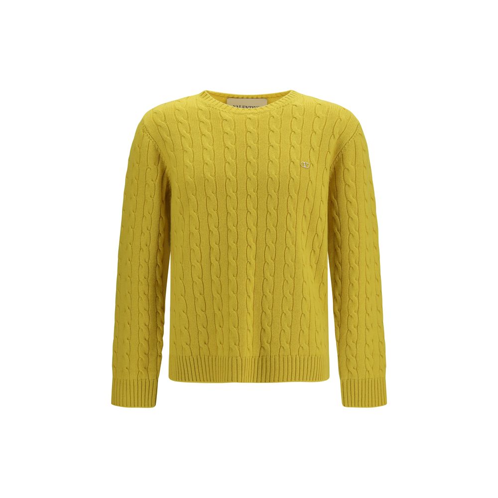 Valentino Garavani Cable-Knit Cashmere Sweater — Yellow