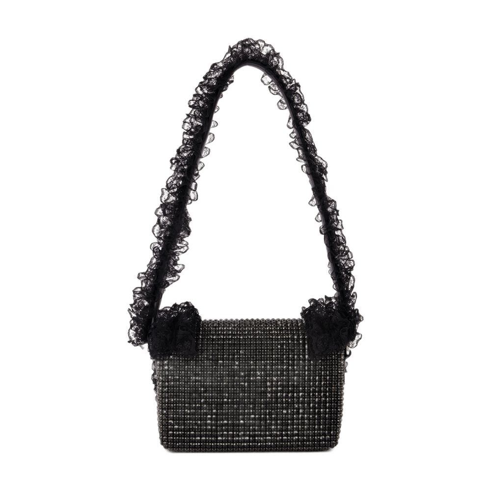 Self-Portrait Crystal Lace Detail Shoulder Bag — Black