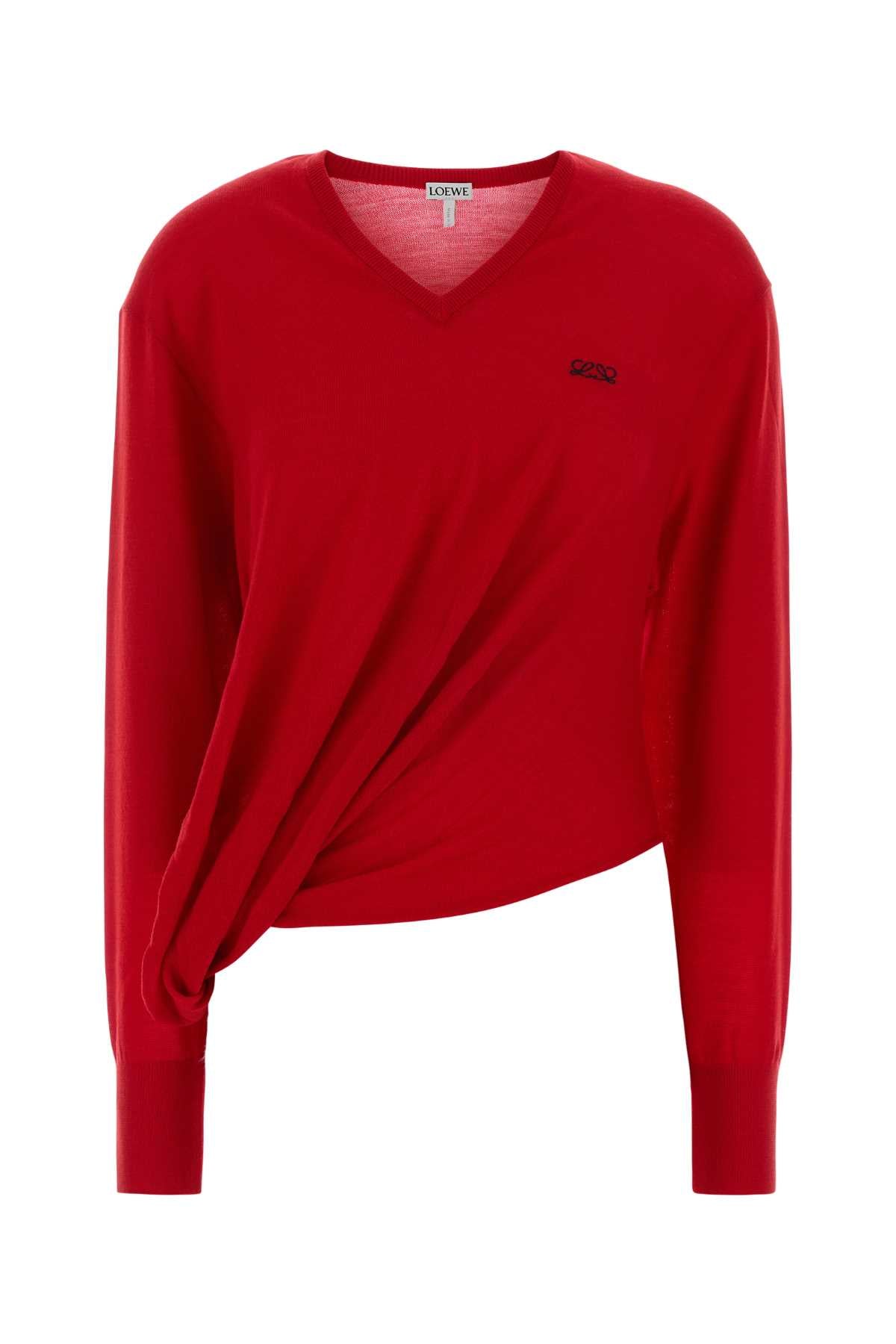 Loewe Wrap-Front Wool-Nylon Sweater — Red
