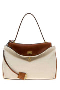 Balenciaga Colorblock Canvas & Suede Shoulder Bag — Beige