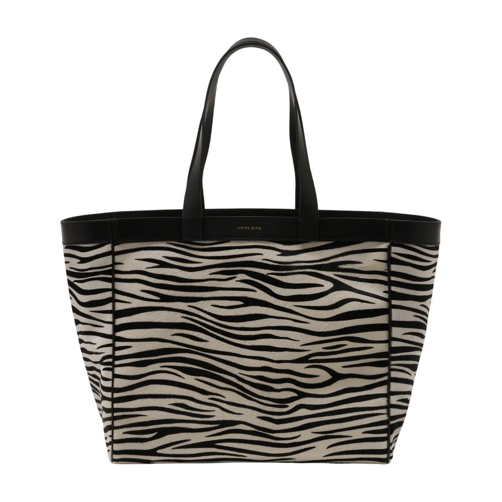 Anine Bing Zebra-Print Leather Tote Bag — Black