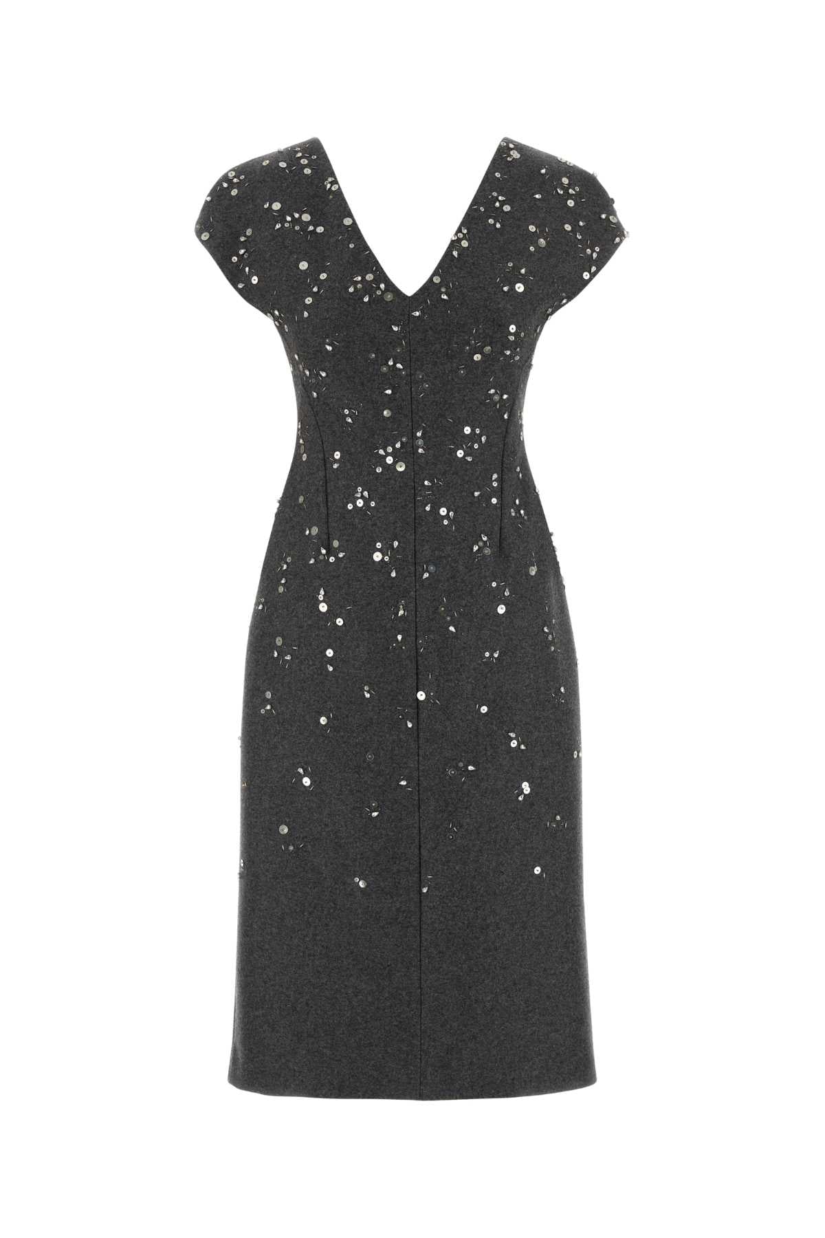 Jil Sander Sequin-Embellished Virgin Wool Dress — Gray