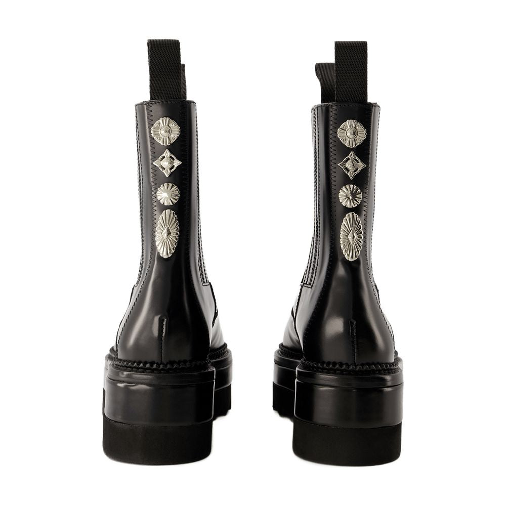 Toga Pulla Metal-Studded Leather Boots — Black