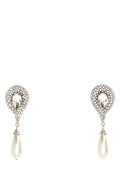 Alessandra Rich Crystal & Pearl Drop Earrings — Silver