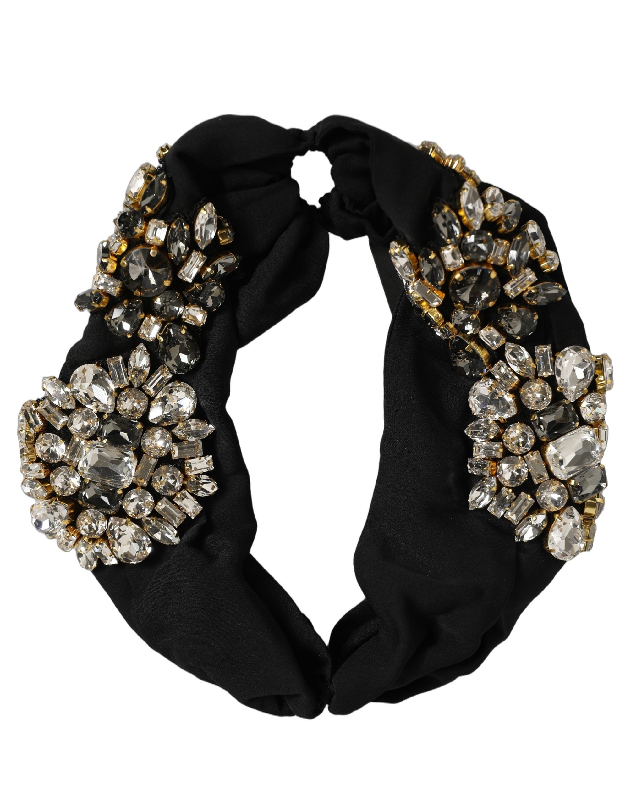 Dolce & Gabbana Crystal-Embellished Silk Headband — Black