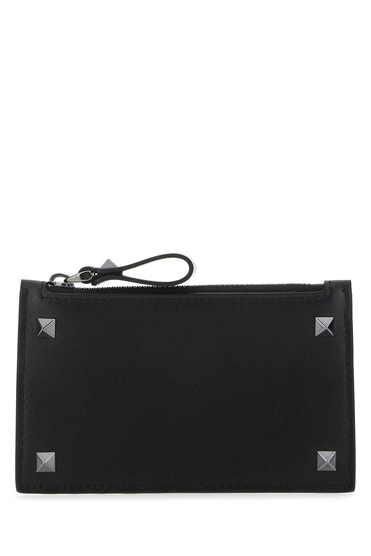 Valentino Garavani Leather Studded Card Holder — Black
