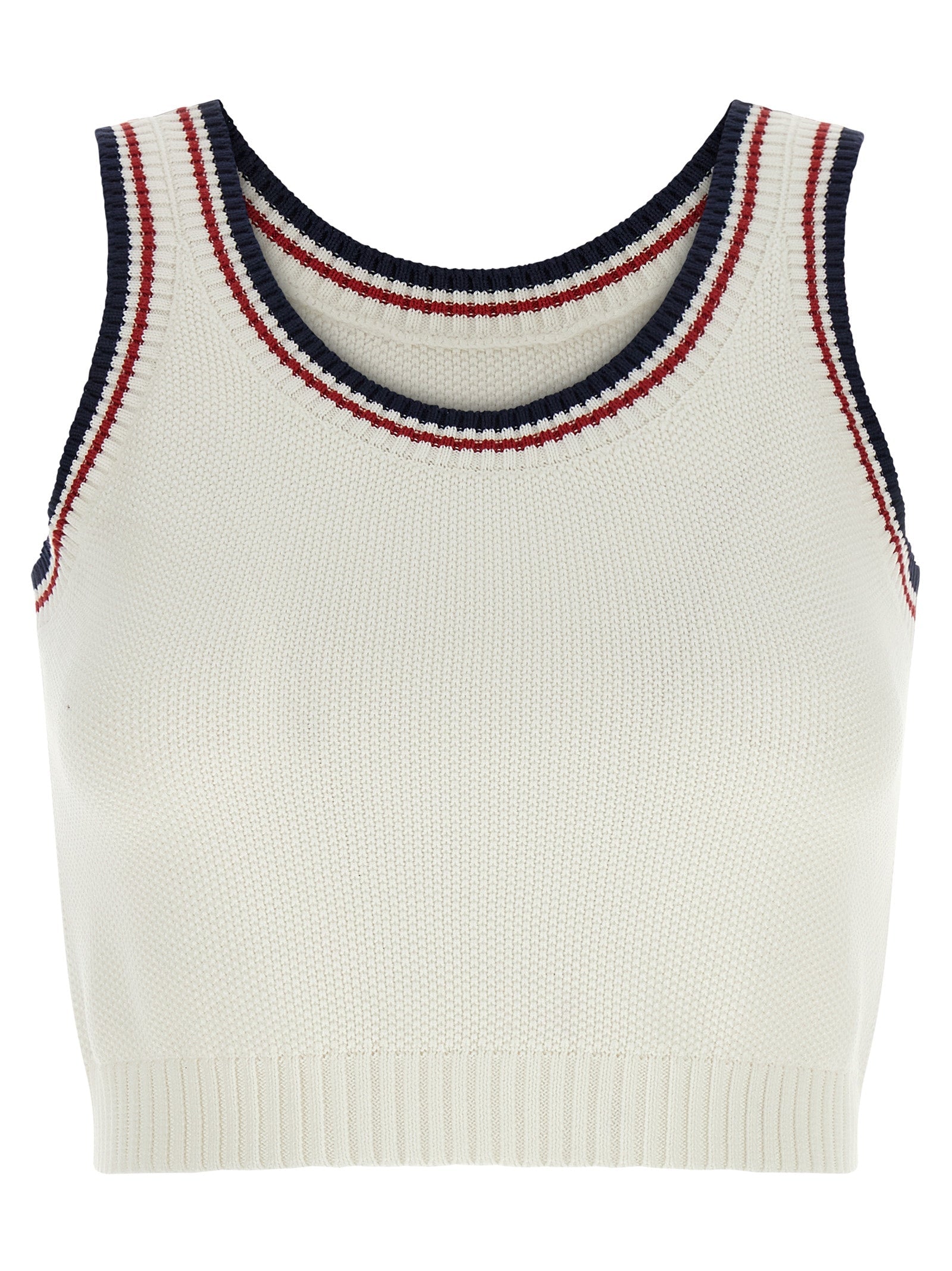 Brunello Cucinelli Striped Ribbed Trim Tank Top — White