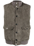 Kiton Feather-Down Suede Padded Gilet — Taupe