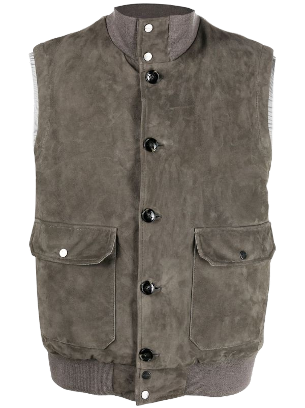Kiton Feather-Down Suede Padded Gilet — Taupe