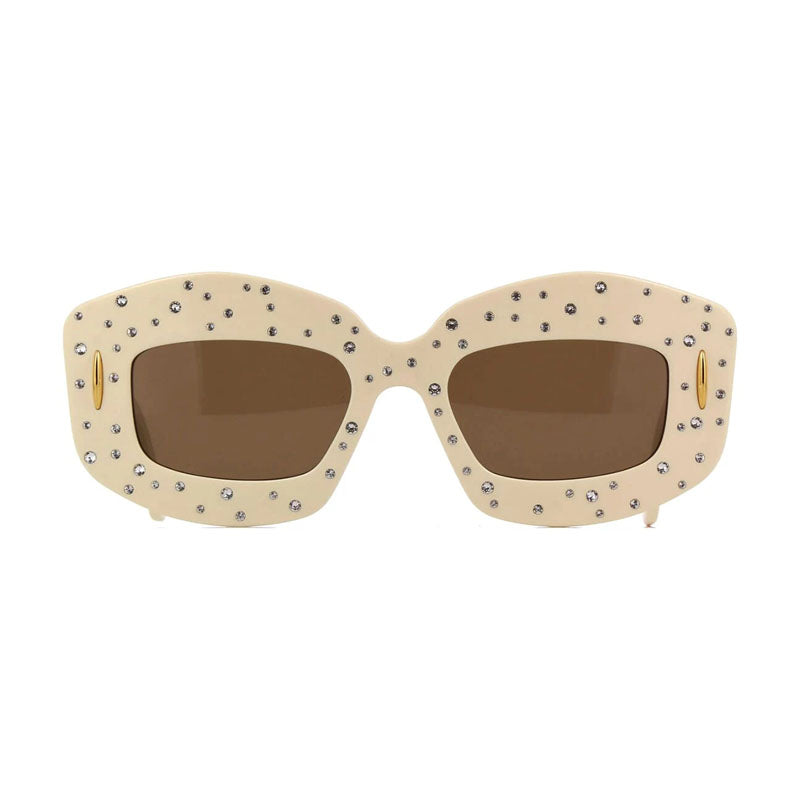 Loewe LW4114IS25E Crystal-Embellished Sunglasses — Beige